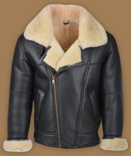 Men Black B3 Shearling Leather Jacket