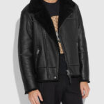 Men Black Shearling Moto Jacket