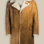 Men Brown Distressed Shearling Long Coat
