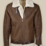 Men Umber Brown Shearling Leather Jacket