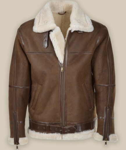 Men Umber Brown Shearling Leather Jacket