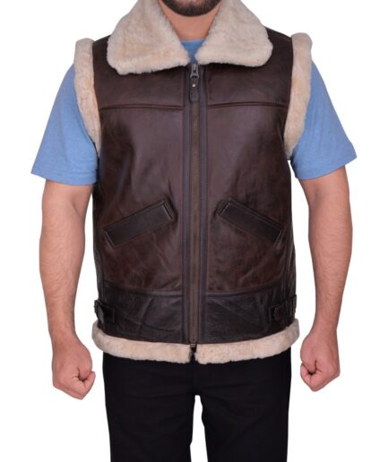 Men Sheepskin Brown Vest