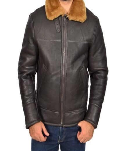 Men Real Sheepskin Brown Jacket