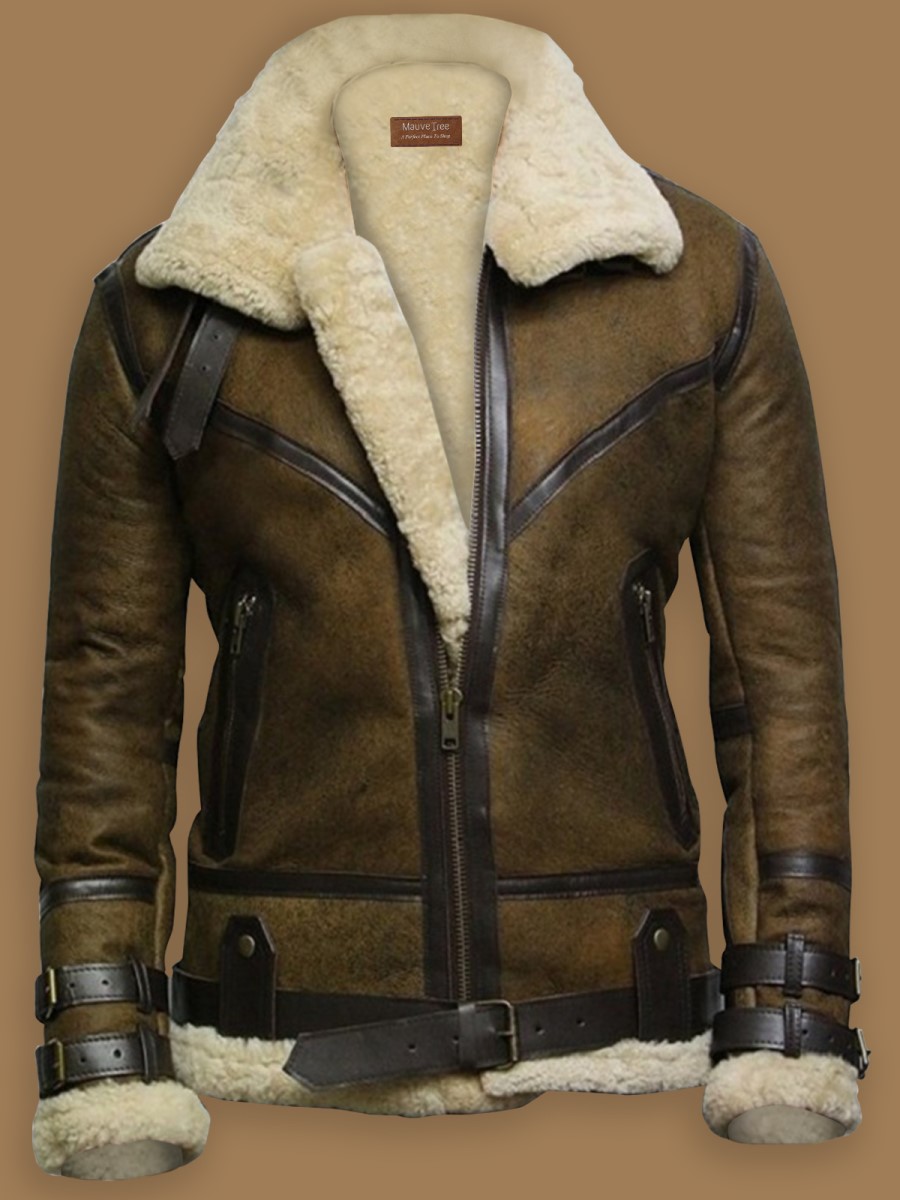 men-brown-sheepskin-leather-jacket Brown B3 Bomber Men Sheepskin Jacket