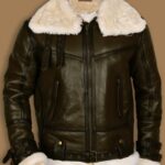 Army Green Men B3 Bomber Shealring Leather Jacket