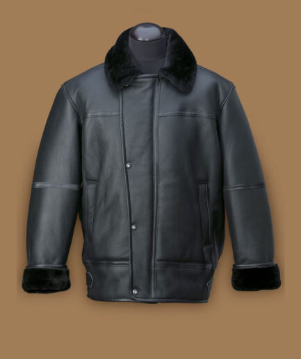 Men Black Aircraft Shearling Jacket