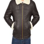 Men Dark Brown Shearling Leather Jacket