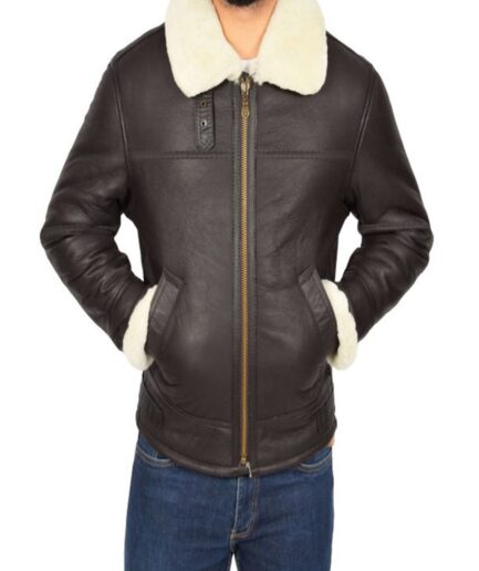 Men Dark Brown Shearling Leather Jacket