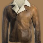Men Brown Distressed Shearling Jacket