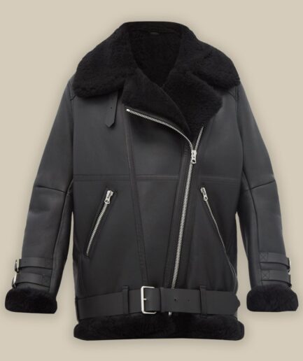 Women Pitch Black B3 Shearling Jacket