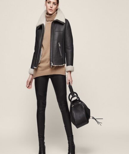 Women Black Aviator Shearling Jacket